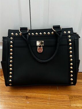 Black Studded Cabrelli & Co. Satchel with Gold Lock - Women’s Structured Handbag